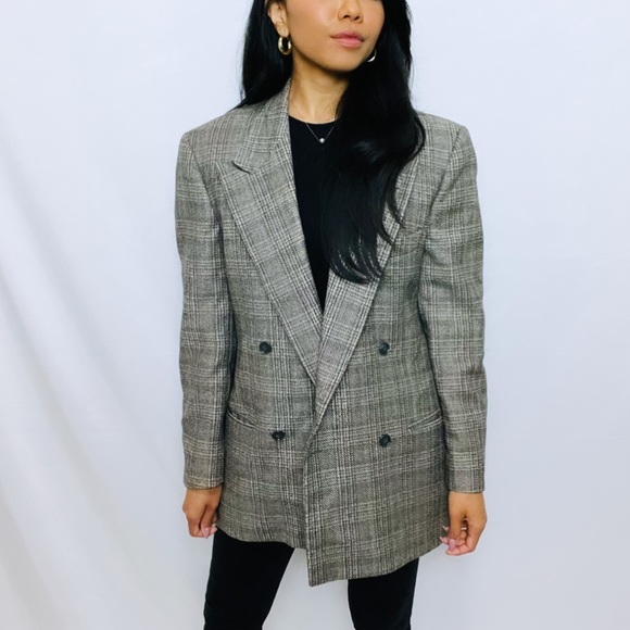 Giorgio Armani | Brown Checkered Oversized Double Breast Dad Blazer - Picture 11 of 13